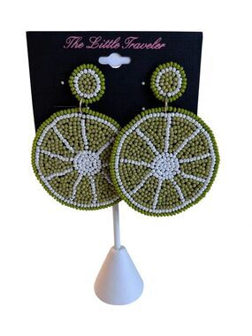 Colorful & Fun Lime Slice Seed Bead Dangle Earrings.